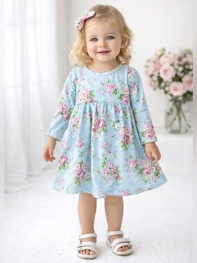 Flap Happy UV Blocking UPF 50 Light Blue Floral Romper Toddler Girls